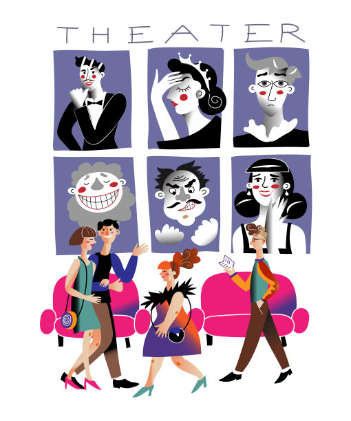 人在剧场平面矢量插图图片下载