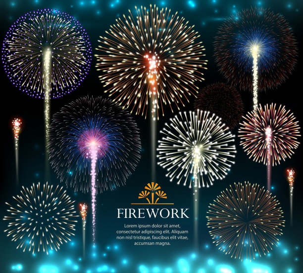 放烟花，请柬去过节。矢量图图片下载