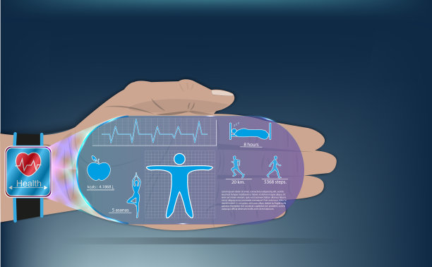 智能手表的概念。具有未来主义风格的矢量现实插图，以全息图的形式呈现功能，为您的项目模板。智能手表，写实风格。向量图片下载