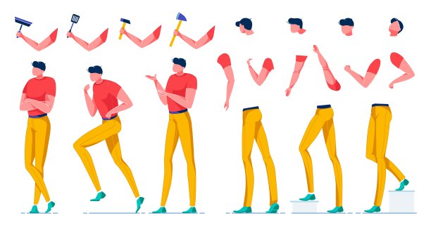 建造工人，拼装身体部位扁平风格图片下载