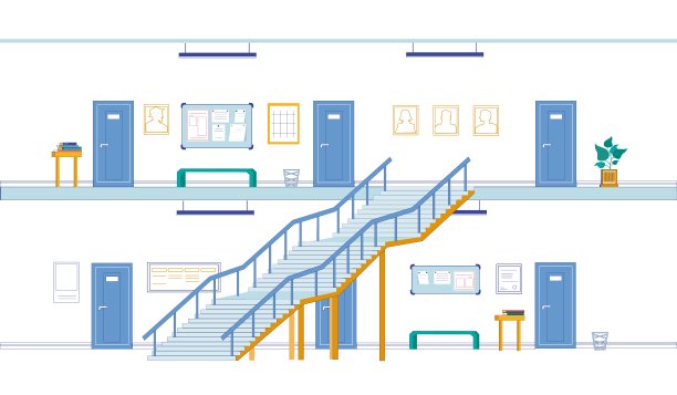不同楼层的空旷大学走廊图片下载