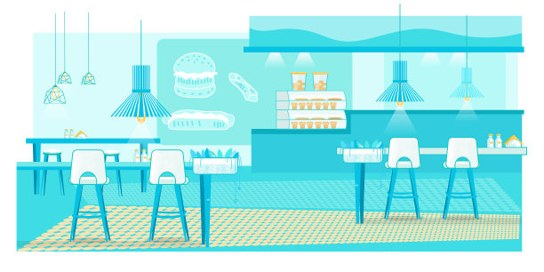 宽敞的快餐小酒馆汉堡屋内部素材图片