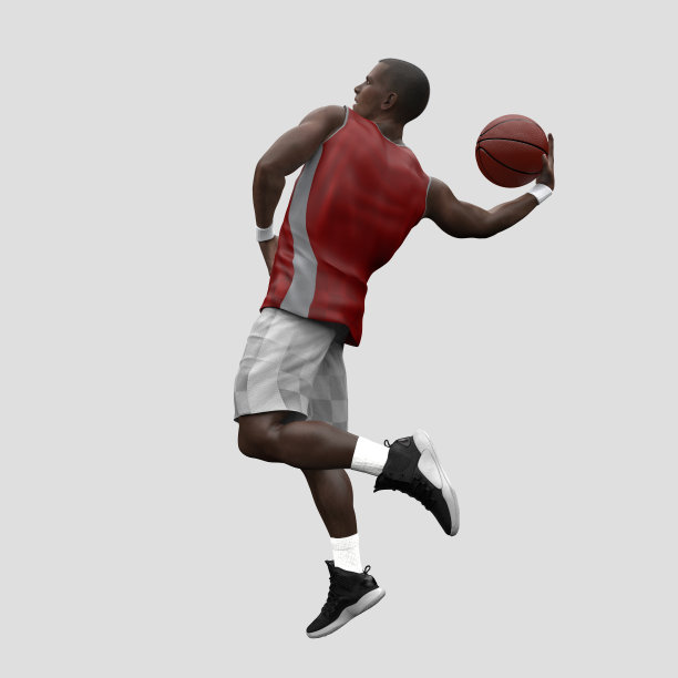 单手扣篮经典姿态视图从侧面孤立的3d渲染图片下载