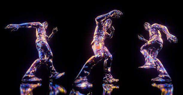 舞蹈姿势3D渲染。一组3个项目孤立在黑色背景图片下载