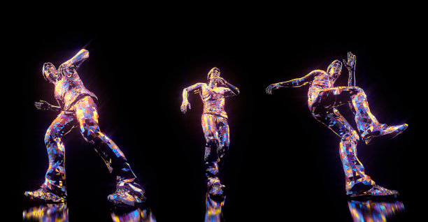 舞蹈姿势3D渲染。一组3个项目孤立在黑色背景图片下载