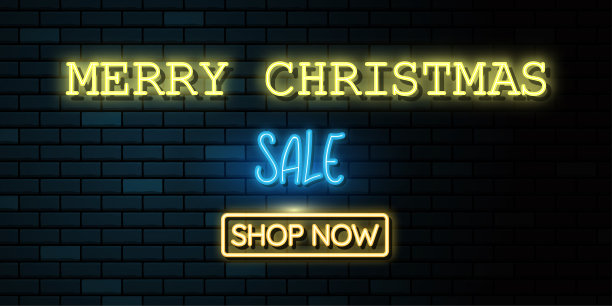 圣诞快乐，新年快乐。圣诞老人，3D霓虹灯在黑暗的墙上发光。矢量插图。图片下载