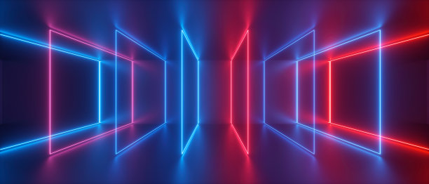 3d渲染、抽象背景、蓝红霓虹灯、全息技术、方框序列、数字文件存储隐喻、虚拟现实、紫外光谱、激光显示图片下载