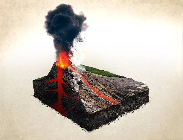 火山喷发，火山切片。等距3 d演示。图片下载