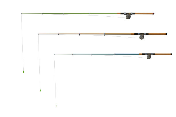 一组鱼竿孤立在白色，3d渲染。图片下载
