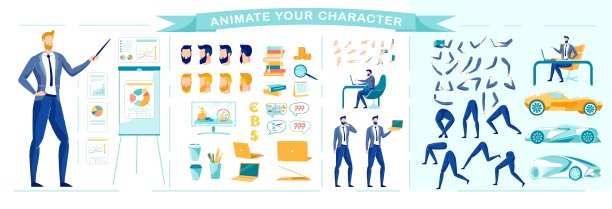 商人卡通人物矢量动画集。图片下载