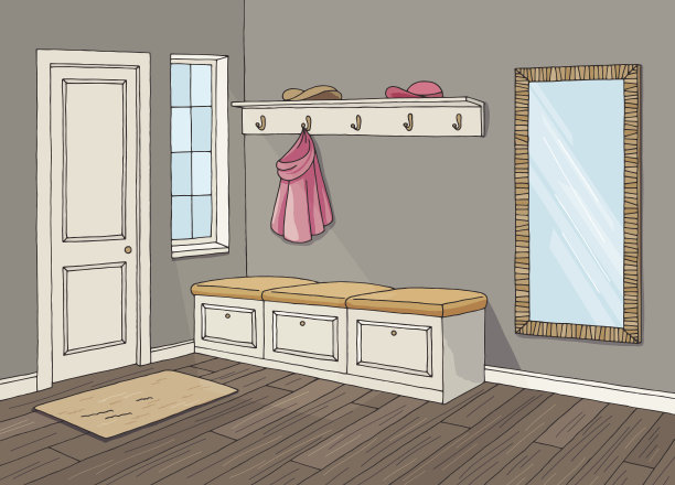 走廊图形房间颜色室内草图插图向量图片下载