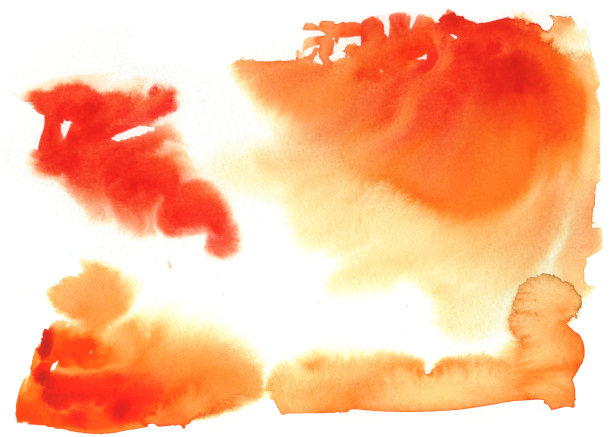水彩手绘抽象蔓延熔岩橙色和红色染色插图纹理上的白色背景图片下载