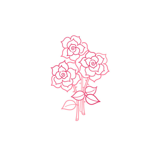矢量粉红色玫瑰花束孤立在白色的背景。图片下载