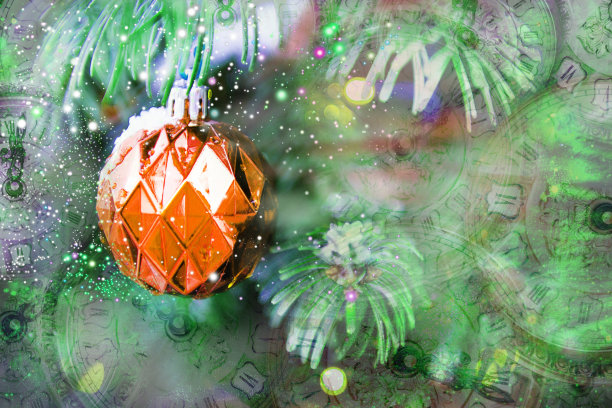 圣诞玩具中以雪花为背景的时钟图片下载