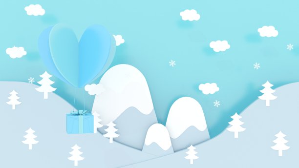 3d渲染，3d插画，送礼物的心。圣诞节和新年，山景和自然景观图片下载