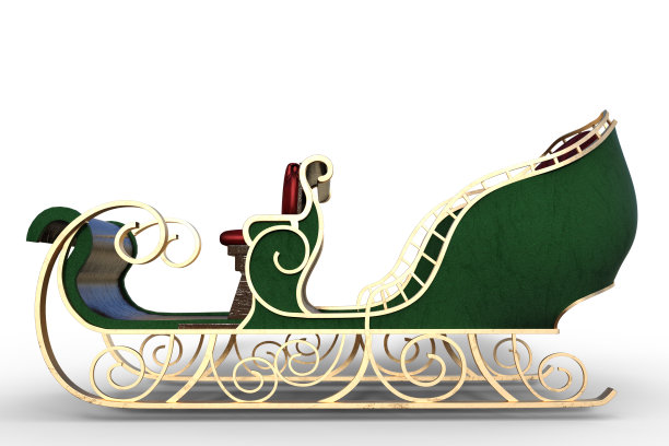 圣诞老人的雪橇孤立在白色，3d渲染。图片下载