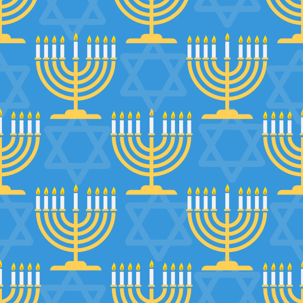 光明节无缝模式。光明节蜡烛的背景。图片下载