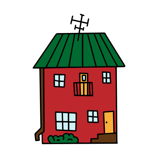 彩色矢量插图与可爱的小房子在纸箱风格。彩色房屋系列中的一种用手画图片下载