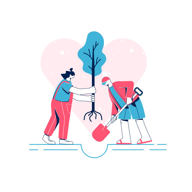 志愿工作的概念。植树。矢量插图。图片下载