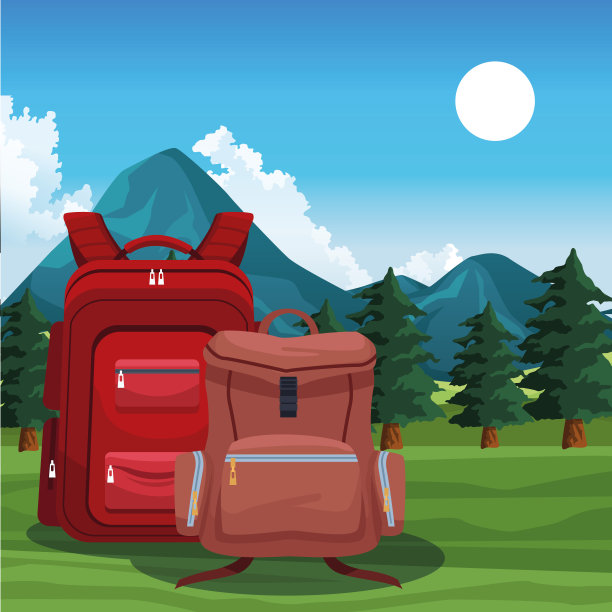 美丽的山川和树木景观背包图片下载