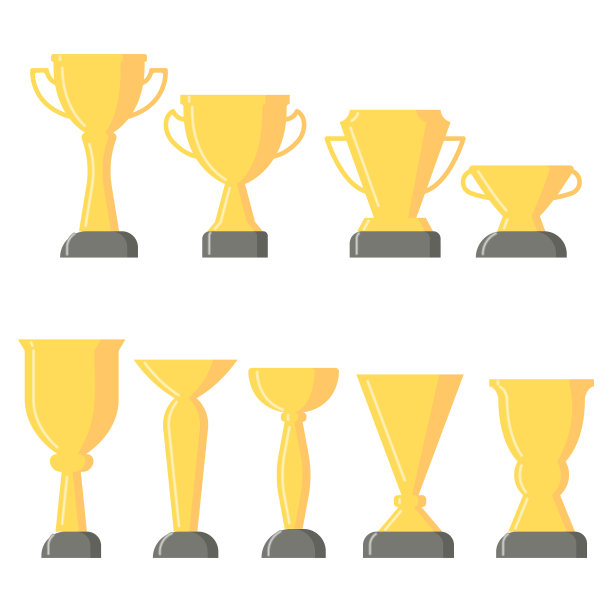 奖杯杯。奖励给获胜者。平的风格。向量。图片下载