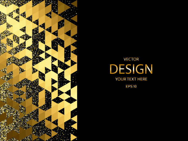 向量抽象奢侈背景。黑色背景上的金色三角形。图片下载