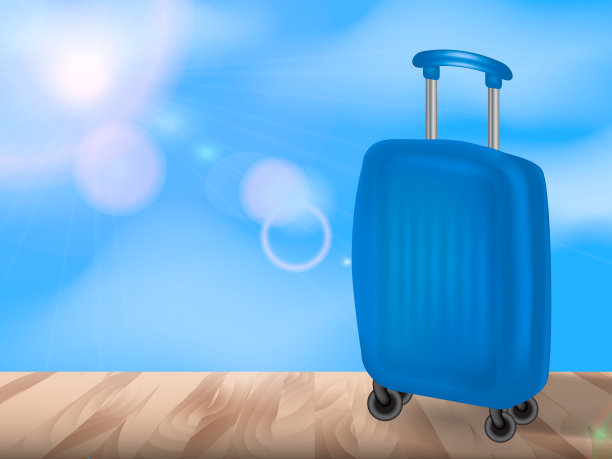 阳光明媚的背景和棕色的手提箱。矢量插图海报。图片下载