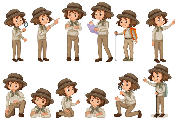 一组女孩在狩猎装做不同的姿势图片下载