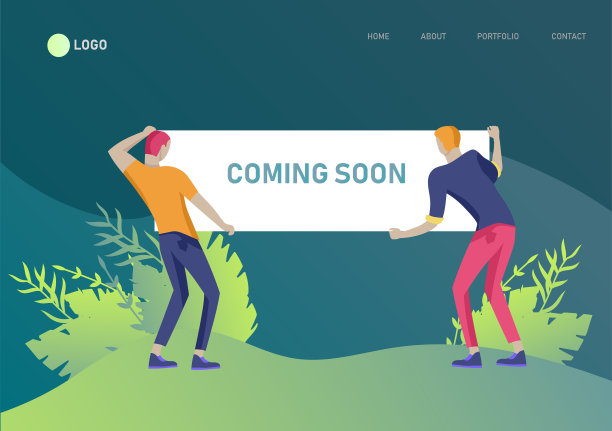 登陆页面模板人用横幅，商业应用，即将到来，我们正在开放，启动和解决方案。矢量插图概念网站移动图片下载