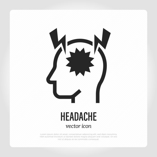 头痛或偏头痛细线图标。头部剧烈疼痛。脑脓肿的症状。矢量插图。图片下载