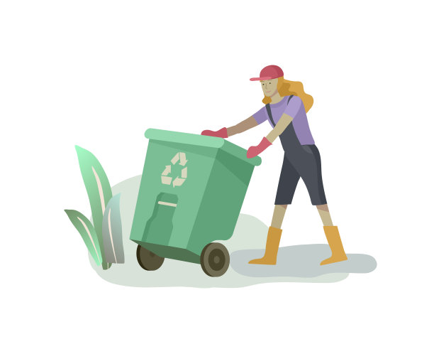 将有机垃圾放在不同的容器中进行分类，减少对环境的污染。有孩子的家庭收集垃圾。环境日矢量卡通图片下载
