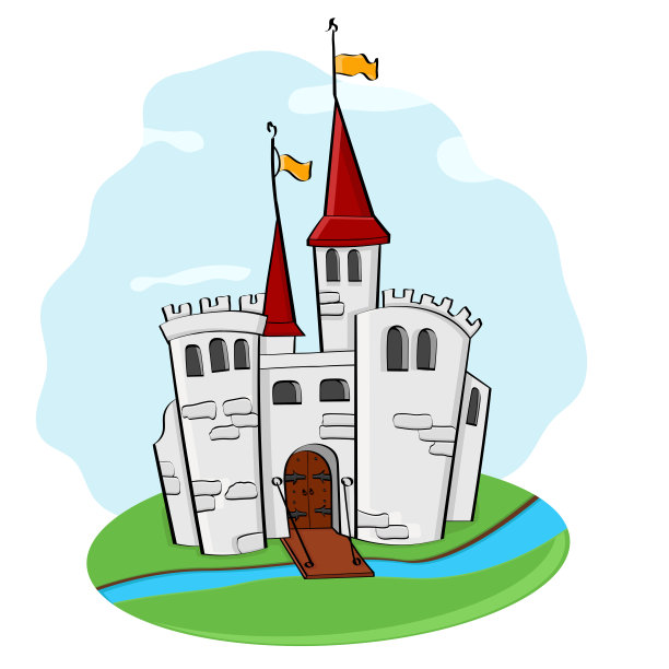 中世纪的城堡。卡通彩色涂鸦图片下载
