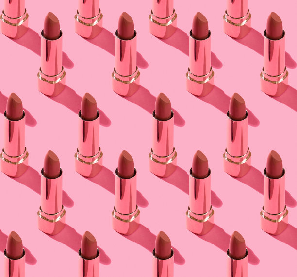 无缝裸色口红图案在金色成分。图片下载