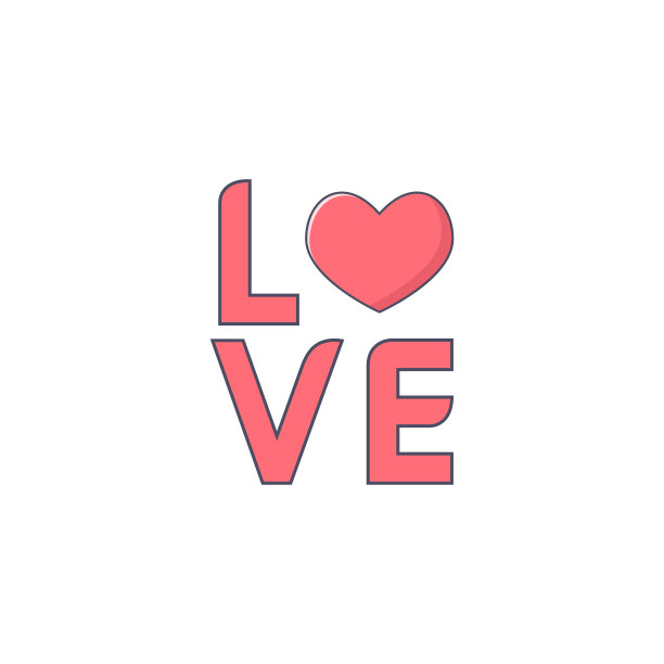 简单的插图文字爱与心粉颜色的平面设计图片下载