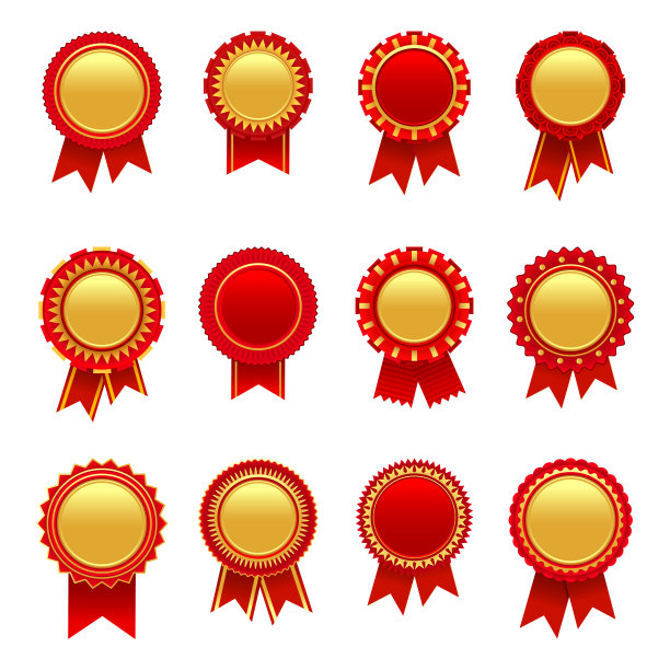 向量黄金奖玫瑰和徽章图片下载