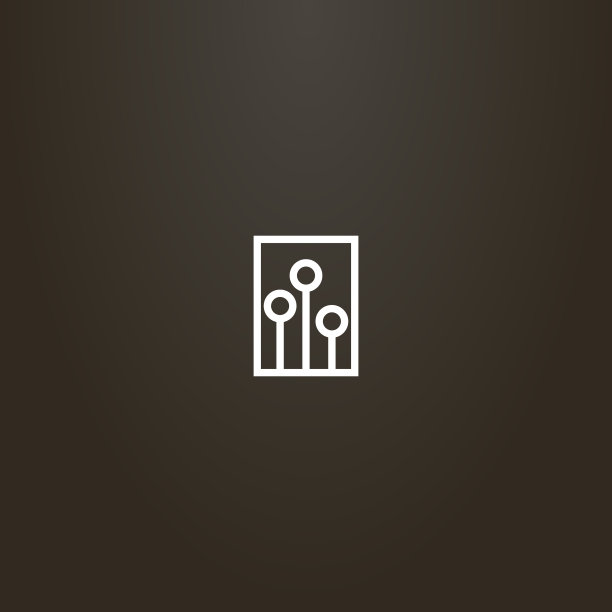 简单的矢量几何线条艺术符号三棵树的剪影在一个矩形的框架图片下载