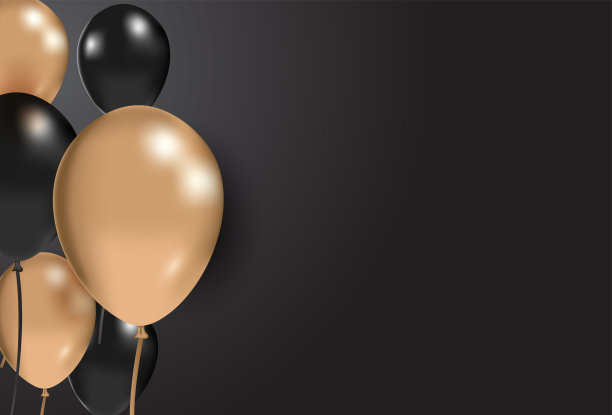 黑色背景上的黑色和金色气球。庆祝活动的概念。节日的背景图片下载