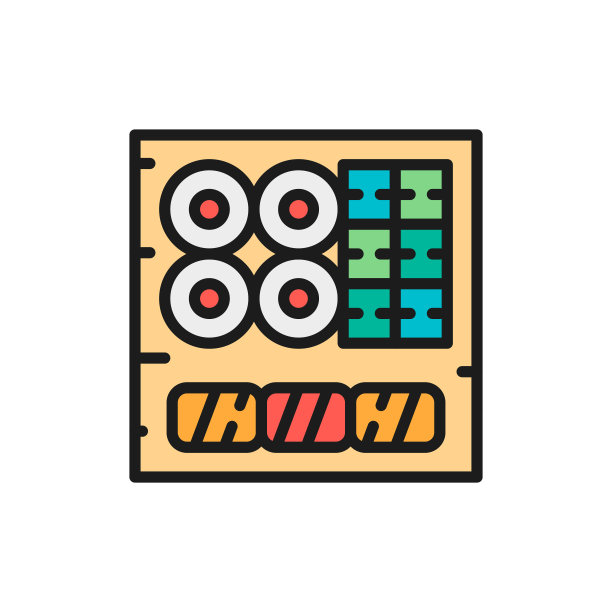 矢量寿司套装，日本料理平面色线图标。图片下载