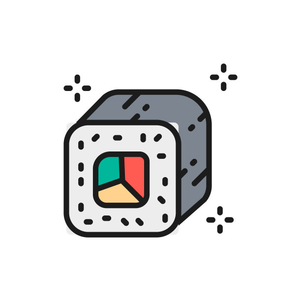 费城卷，maki，日本料理平面色线图标。图片下载