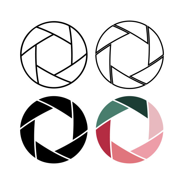 一组矢量光圈图标孤立在白色背景上。图片下载