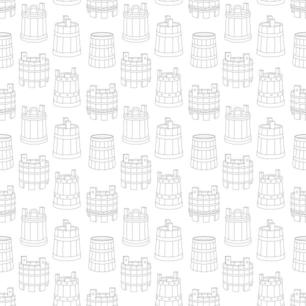 无缝线条艺术图案与木桶图片下载