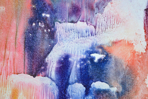 抽象水彩，对比色彩。蓝色和橙色。单型的印记。图片下载