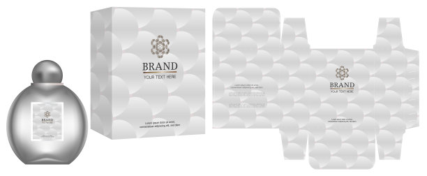 包装设计，化妆品容器标签与白色豪华盒模板和模型盒。说明向量。图片下载
