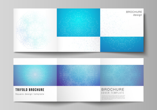 最小矢量可编辑布局的方形格式涵盖设计模板三倍的小册子，传单，杂志。大数据可视化，几何通信背景与连接线和点。图片下载