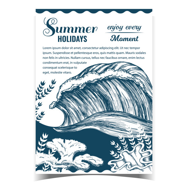 海波与海底植物的海报载体图片下载