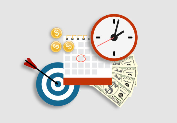 时钟，日历，目标，金钱。业务策略的概念。平面设计时尚。时间管理。最后期限，规划矢量插图在平面风格。图片下载