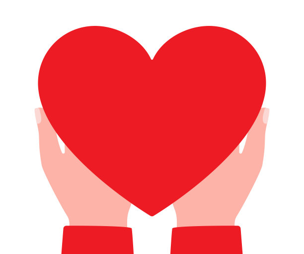 大红心握在男人手中。礼物,慈善机构。心是爱、欣赏、尊重、关怀的象征。矢量插图上的白色背景图片下载