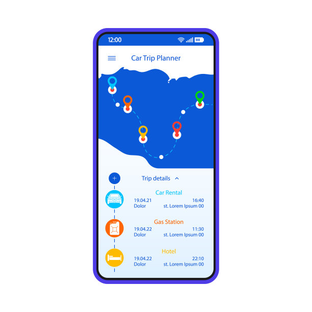 道路旅行计划智能手机接口模板图片下载
