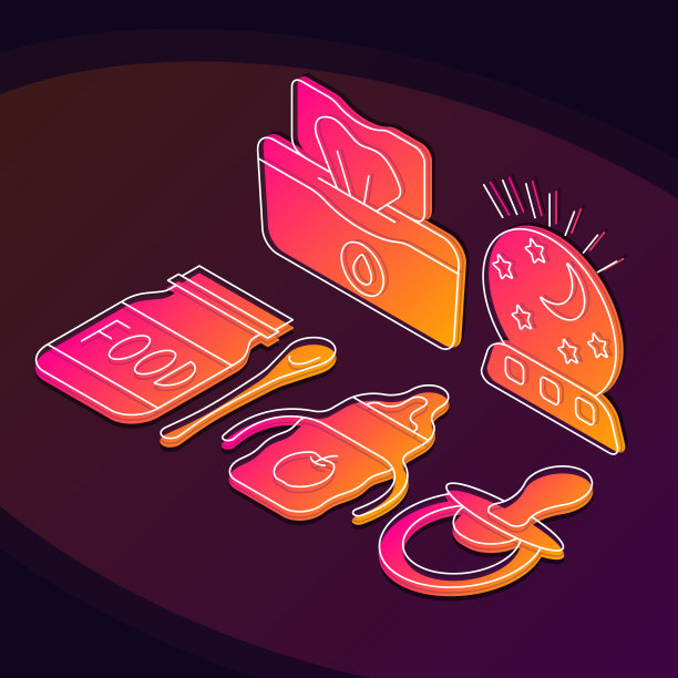 育儿产品等角矢量插图图片下载