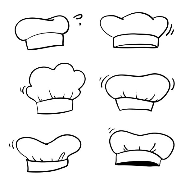 一套复古厨师和厨师帽qith手绘涂鸦风格向量图片下载